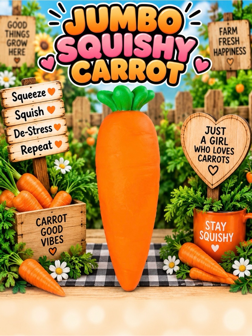 Jumbo Orange Squishy Carrot Toy for Kids